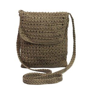 Crochet Crossbody Bag Taupe Lined Handbag Summer